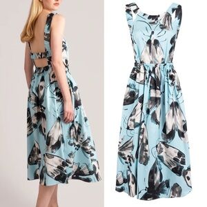 Tomcsanyi's Katica Open Back Dress Moths Blue Size XS